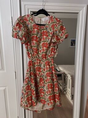 Puff-Sleeve Mini Dress in Coral Floral by Half & Half Boutique